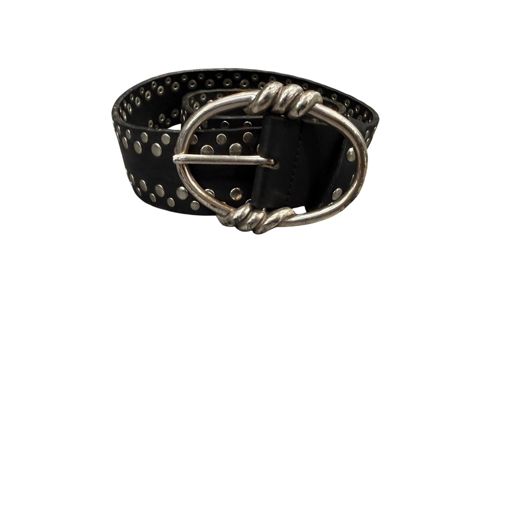 Studded Belt Womens M Black Leather Grommet Punk Western Rope Buckle